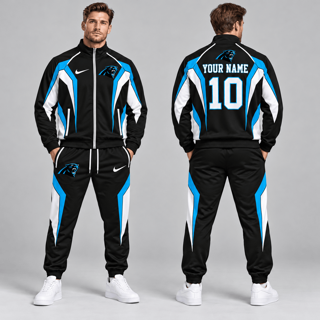 Carolina Panthers | Premium NFL Personalized Name Number Athletic Full Zip Jacket & Jogger Pants Tracksuit Set NDN cover