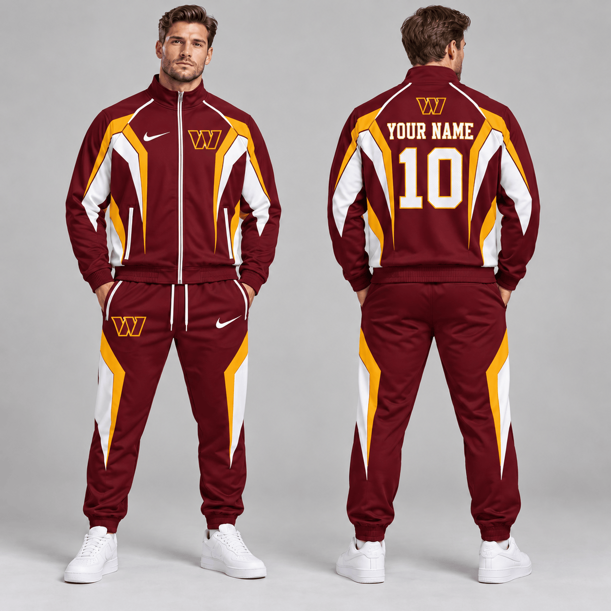 Washington Commanders | Premium NFL Personalized Name Number Athletic Full Zip Jacket & Jogger Pants Tracksuit Set NDN cover