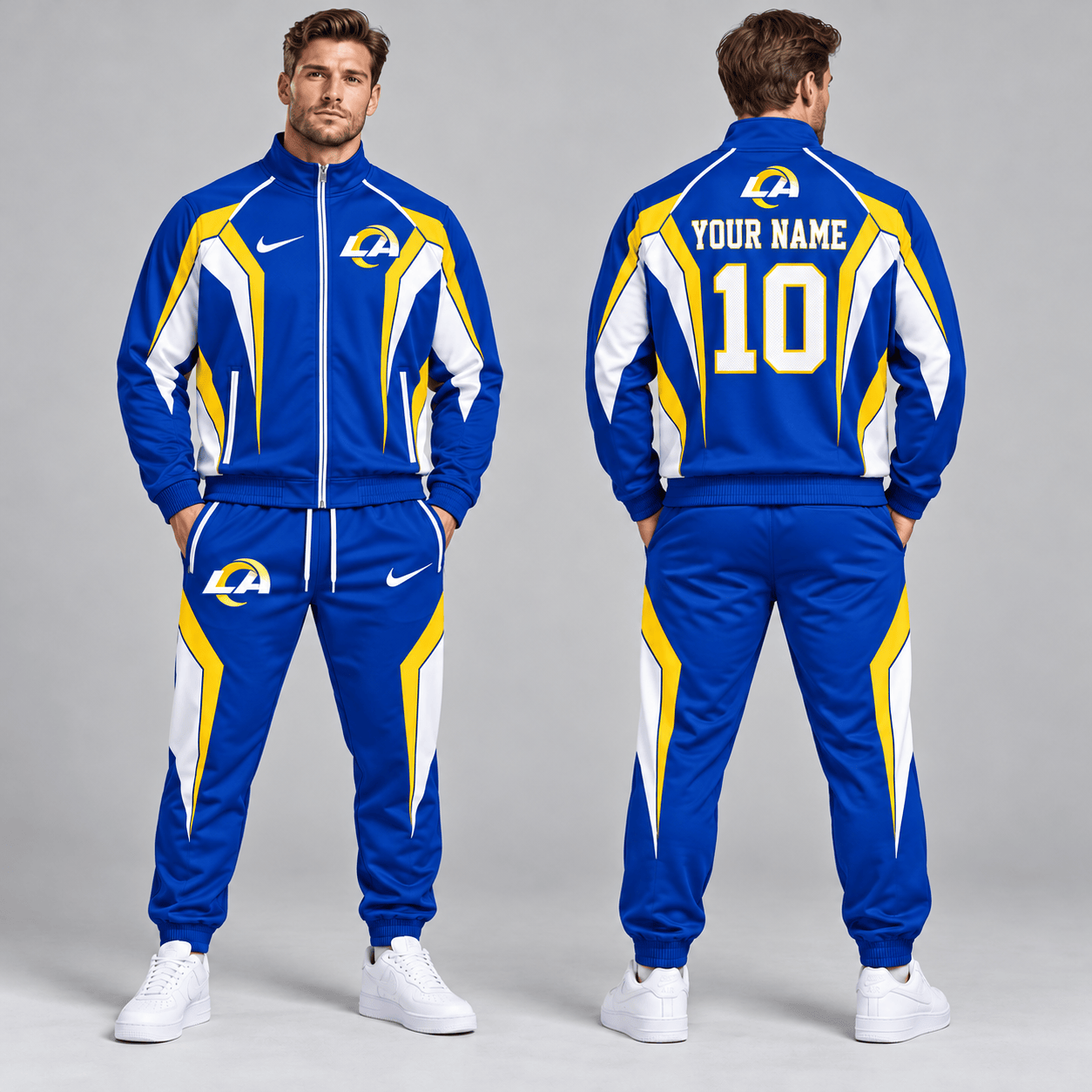Los Angeles Rams | Premium NFL Personalized Name Number Athletic Full Zip Jacket & Jogger Pants Tracksuit Set NDN cover