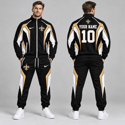 New Orleans Saints | Premium NFL Personalized Name Number Athletic Full Zip Jacket & Jogger Pants Tracksuit Set NDN cover
