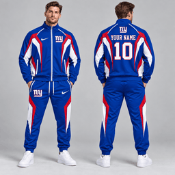 New York Giants | Premium NFL Personalized Name Number Athletic Full Zip Jacket & Jogger Pants Tracksuit Set NDN cover
