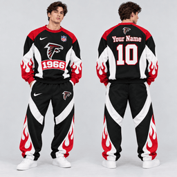 Atlanta Falcons | Premium NFL Custom Name Number Flame Graphic Crewneck Sweatshirt & Wide Leg Jogger Pants Set NDN cover