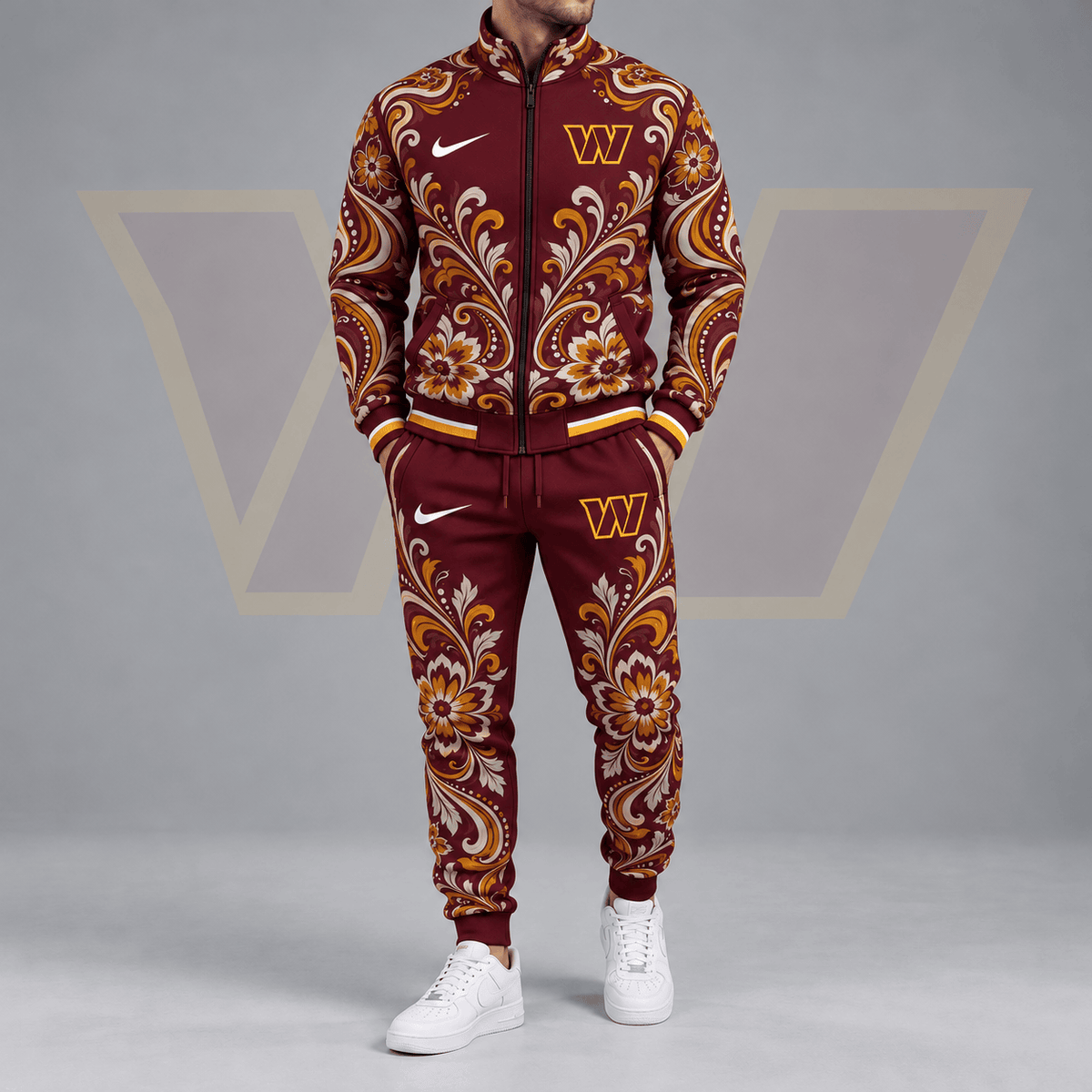 Washington Commanders | Premium NFL Ornamental Floral Paisley Full Zip Jacket & Matching Jogger Pants Tracksuit Set NDN cover