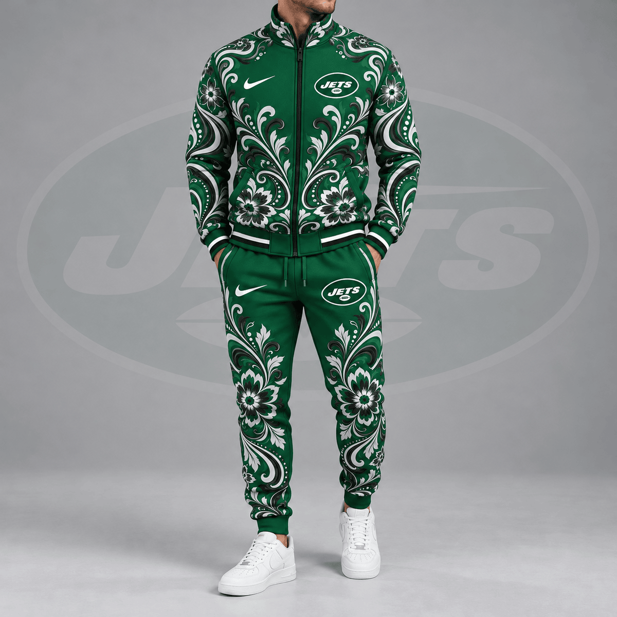 New York Jets | Premium NFL Ornamental Floral Paisley Full Zip Jacket & Matching Jogger Pants Tracksuit Set NDN cover