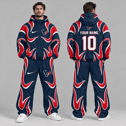 Houston Texans | Premium NFL Personalized Name Number Abstract Wave Hooded Windbreaker Jacket & Wide Leg Pants Set NDN cover