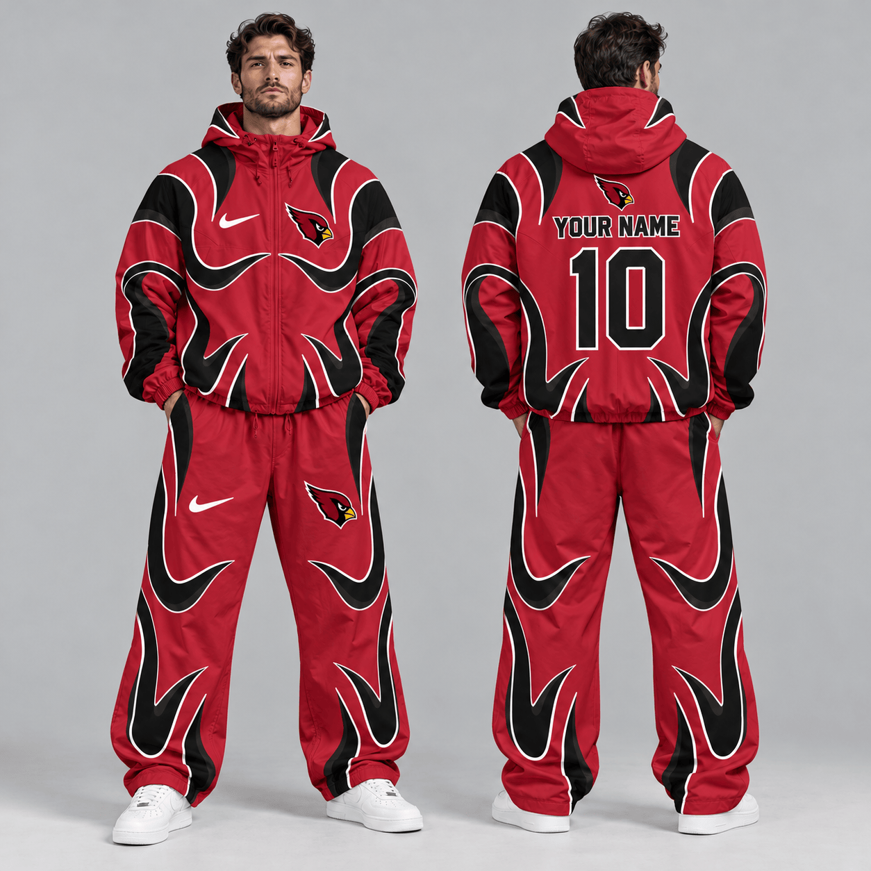 San Francisco 49ers | Premium NFL Personalized Name Number Abstract Wave Hooded Windbreaker Jacket & Wide Leg Pants Set NDN cover