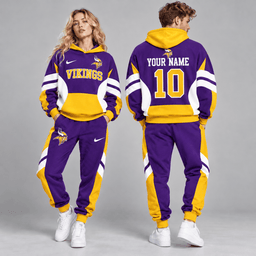 Minnesota Vikings | Premium NFL Personalized Name Number Varsity Colorblock Pullover Hoodie & Matching Jogger Pants Set NDN cover