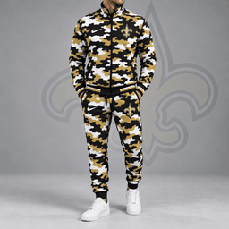 New Orleans Saints | Premium NFL All Over Camo Print Stand Collar Zip Up Jacket & Slim Fit Jogger Pants Tracksuit Set NDN cover