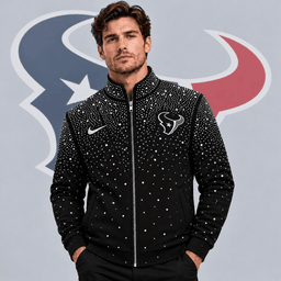 Houston Texans | Premium NFL Sparkling Rhinestone Effect Print Stand Collar Full Zip Jacket NDN cover