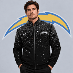 Los Angeles Chargers | Premium NFL Sparkling Rhinestone Effect Print Stand Collar Full Zip Jacket NDN cover
