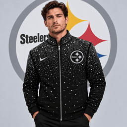 Pittsburgh Steelers | Premium NFL Sparkling Rhinestone Effect Print Stand Collar Full Zip Jacket NDN cover