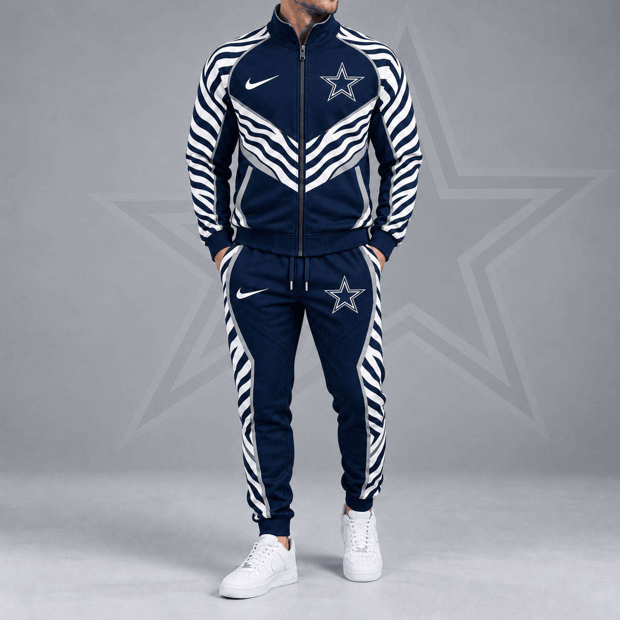 Dallas Cowboys | Premium NFL Dynamic Tiger Stripe Print Full Zip Track Jacket & Matching Jogger Pants Set NDN cover