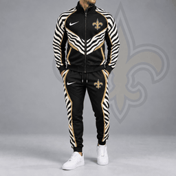 New Orleans Saints | Premium NFL Dynamic Tiger Stripe Print Full Zip Track Jacket & Matching Jogger Pants Set NDN cover