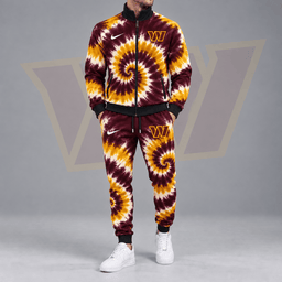 Washington Commanders | Premium NFL Spiral Tie Dye Print Stand Collar Zip Up Jacket & Matching Jogger Pants Tracksuit NDN cover