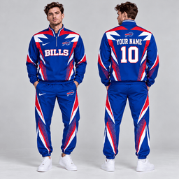 Buffalo Bills | Premium NFL Custom Name Number Lightning Strike Graphic Quarter Zip Pullover Jacket And Matching Jogger Pants Tracksuit Set NDN cover