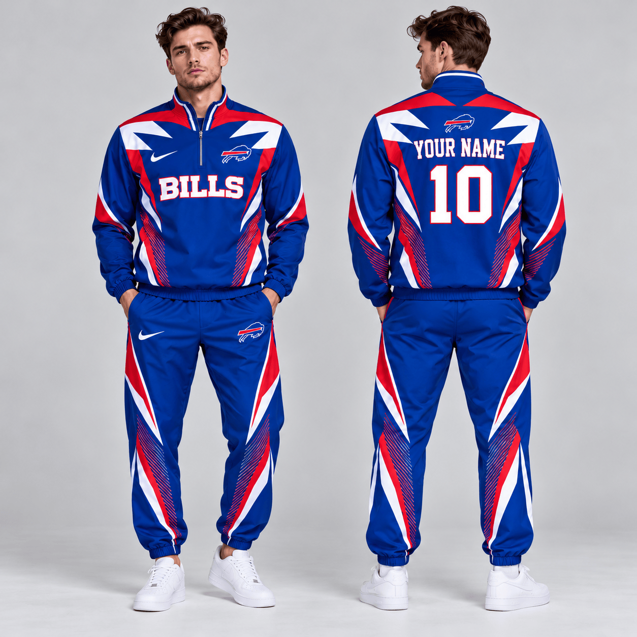 Buffalo Bills | Premium NFL Custom Name Number Lightning Strike Graphic Quarter Zip Pullover Jacket And Matching Jogger Pants Tracksuit Set NDN cover