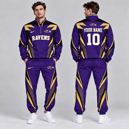 Baltimore Ravens | Premium NFL Custom Name Number Lightning Strike Graphic Quarter Zip Pullover Jacket And Matching Jogger Pants Tracksuit Set NDN cover