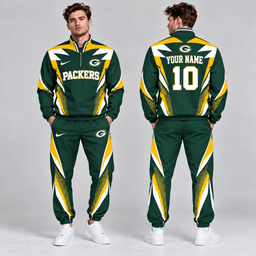 Green Bay Packers | Premium NFL Custom Name Number Lightning Strike Graphic Quarter Zip Pullover Jacket And Matching Jogger Pants Tracksuit Set NDN cover