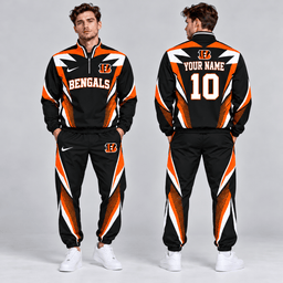 Cincinnati Bengals | Premium NFL Custom Name Number Lightning Strike Graphic Quarter Zip Pullover Jacket And Matching Jogger Pants Tracksuit Set NDN cover