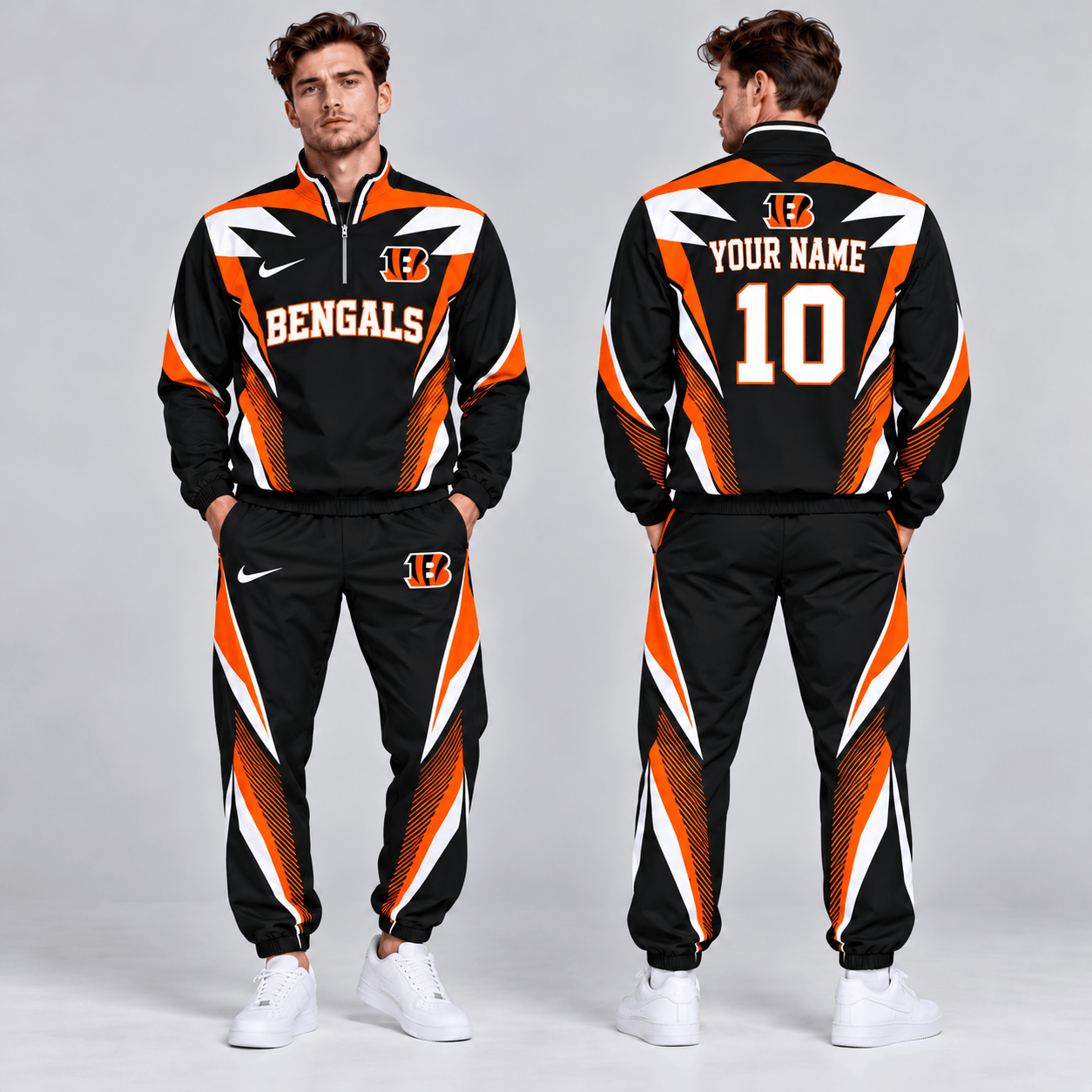 Cincinnati Bengals | Premium NFL Custom Name Number Lightning Strike Graphic Quarter Zip Pullover Jacket And Matching Jogger Pants Tracksuit Set NDN cover