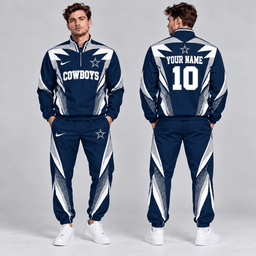 Dallas Cowboys | Premium NFL Custom Name Number Lightning Strike Graphic Quarter Zip Pullover Jacket And Matching Jogger Pants Tracksuit Set NDN cover
