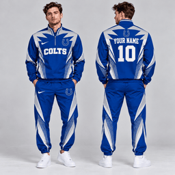 Indianapolis Colts | Premium NFL Custom Name Number Lightning Strike Graphic Quarter Zip Pullover Jacket And Matching Jogger Pants Tracksuit Set NDN cover