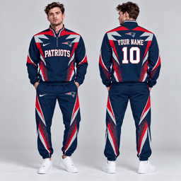 New England Patriots | Premium NFL Custom Name Number Lightning Strike Graphic Quarter Zip Pullover Jacket And Matching Jogger Pants Tracksuit Set NDN cover