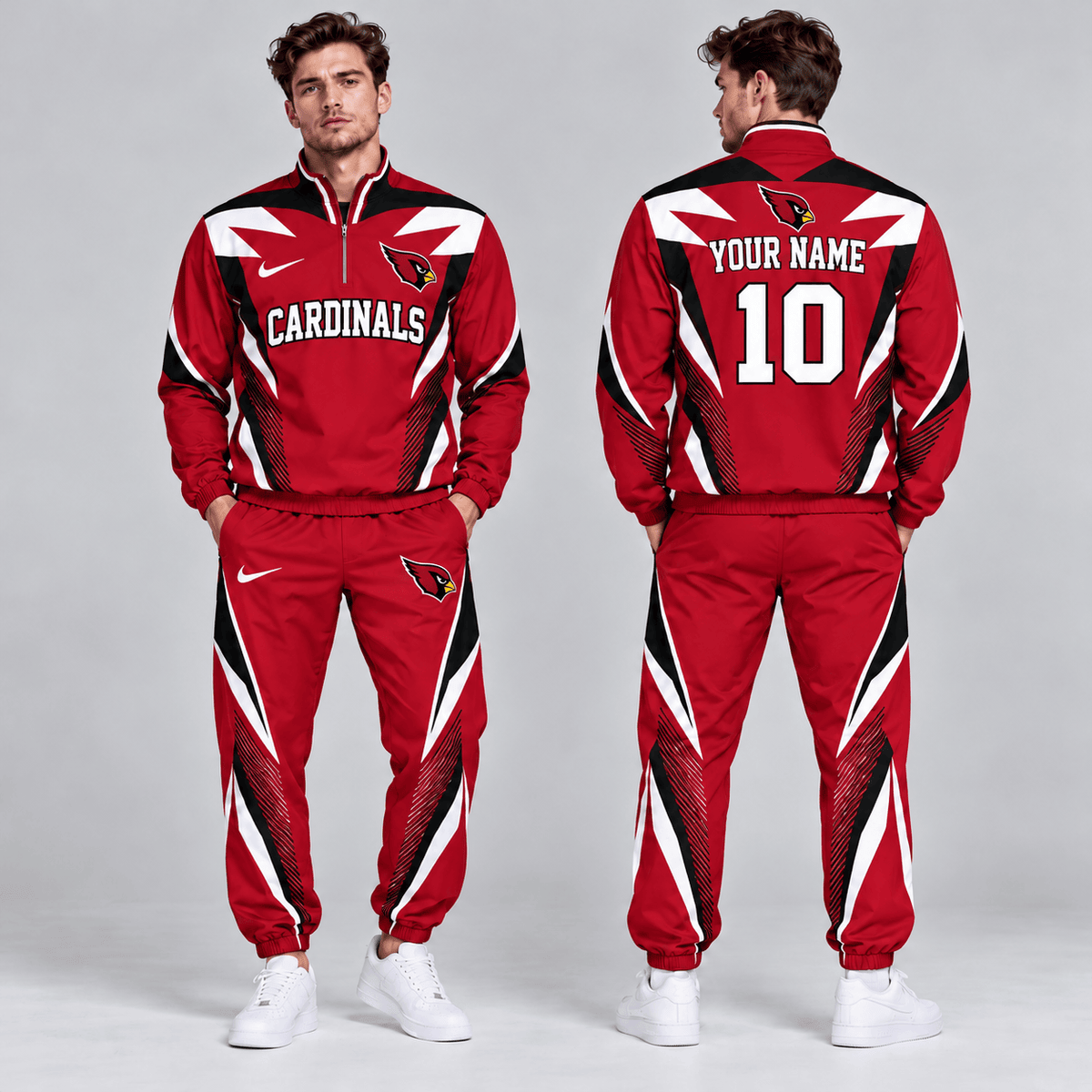 Arizona Cardinals | Premium NFL Custom Name Number Lightning Strike Graphic Quarter Zip Pullover Jacket And Matching Jogger Pants Tracksuit Set NDN cover