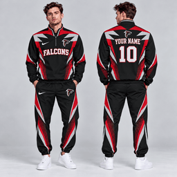 Atlanta Falcons | Premium NFL Custom Name Number Lightning Strike Graphic Quarter Zip Pullover Jacket And Matching Jogger Pants Tracksuit Set NDN cover