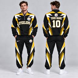 Pittsburgh Steelers | Premium NFL Custom Name Number Lightning Strike Graphic Quarter Zip Pullover Jacket And Matching Jogger Pants Tracksuit Set NDN cover