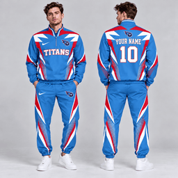 Tennessee Titans | Premium NFL Custom Name Number Lightning Strike Graphic Quarter Zip Pullover Jacket And Matching Jogger Pants Tracksuit Set NDN cover