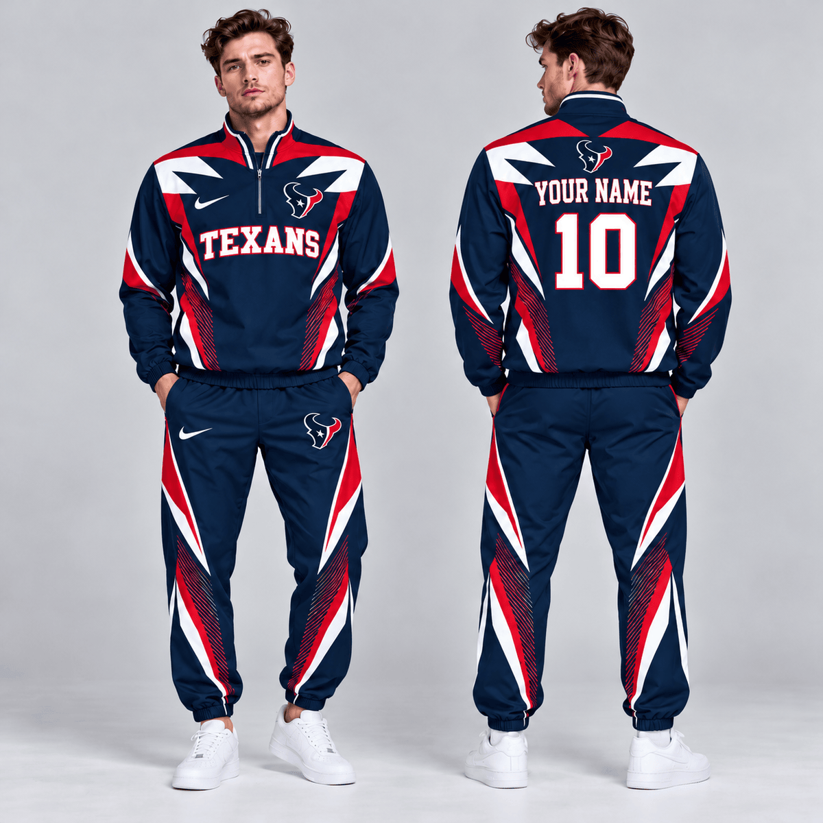 Houston Texans | Premium NFL Custom Name Number Lightning Strike Graphic Quarter Zip Pullover Jacket And Matching Jogger Pants Tracksuit Set NDN cover