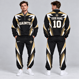 New Orleans Saints | Premium NFL Custom Name Number Lightning Strike Graphic Quarter Zip Pullover Jacket And Matching Jogger Pants Tracksuit Set NDN cover