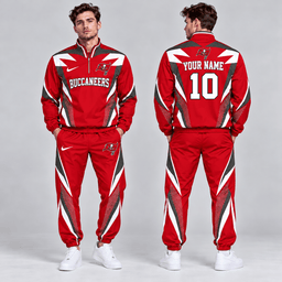 Tampa Bay Buccaneers | Premium NFL Custom Name Number Lightning Strike Graphic Quarter Zip Pullover Jacket And Matching Jogger Pants Tracksuit Set NDN cover