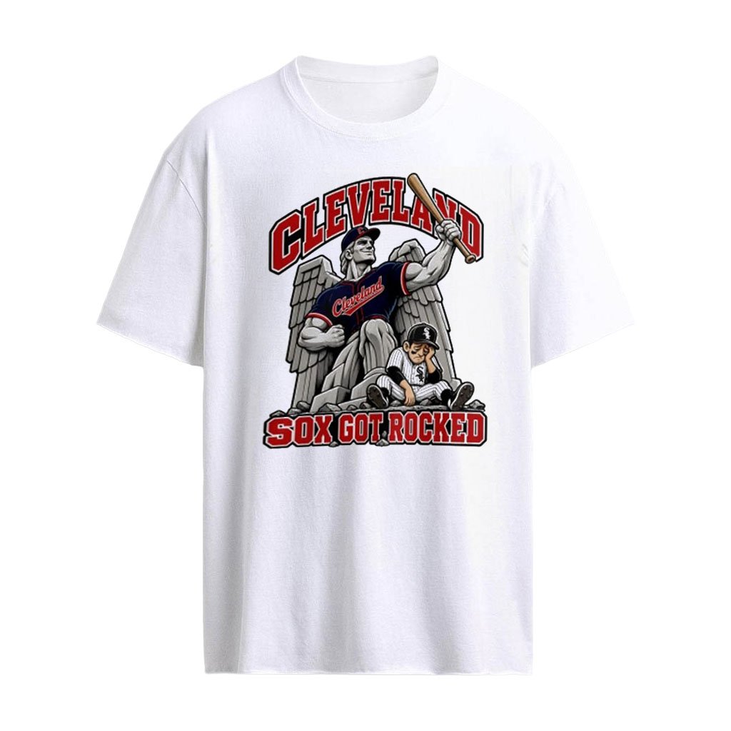 Cleveland Guardians MLB Sox Got Rocked Winged Statue holding baseball bat shirt