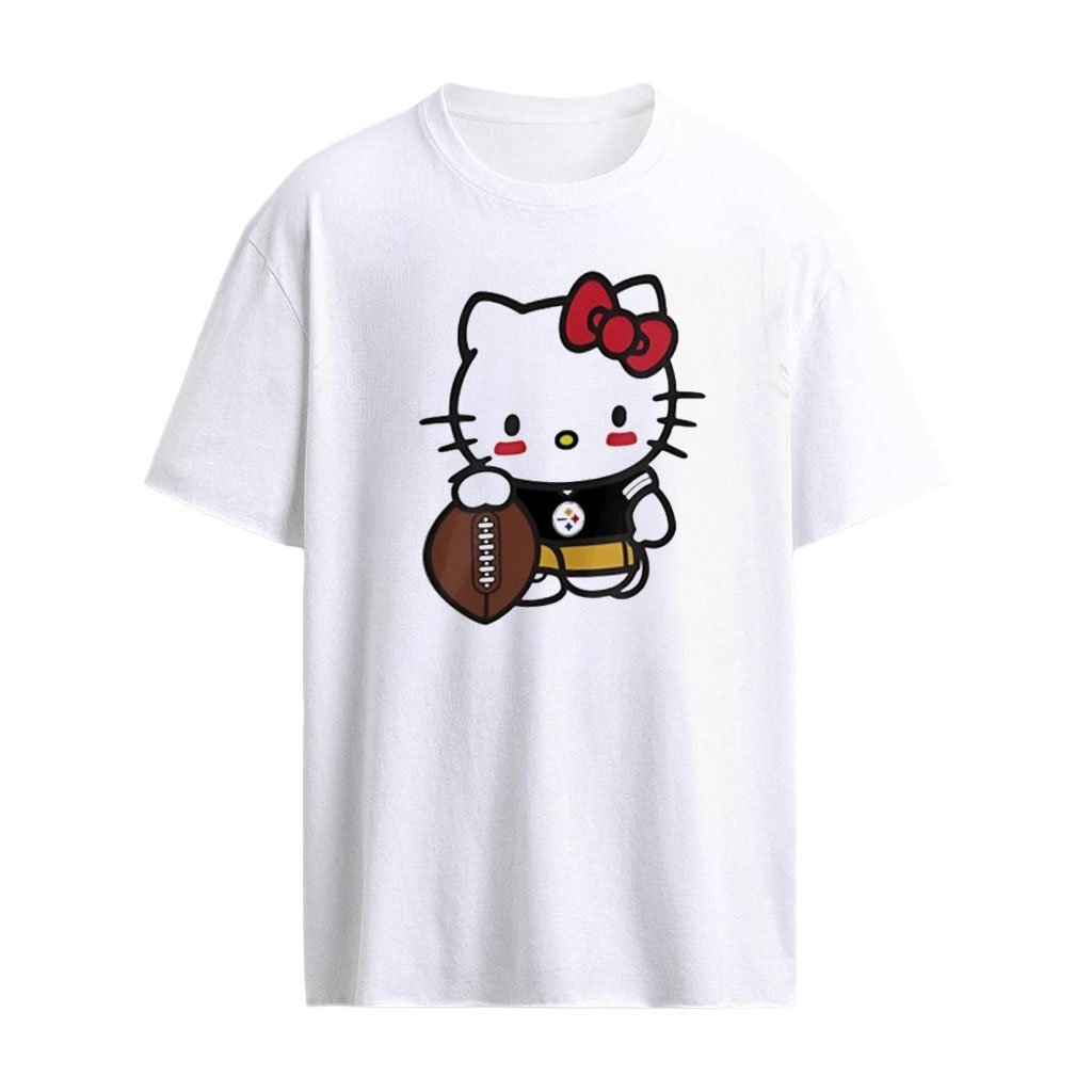 Hello Kitty Pittsburgh Steelers NFL holding football cartoon shirt