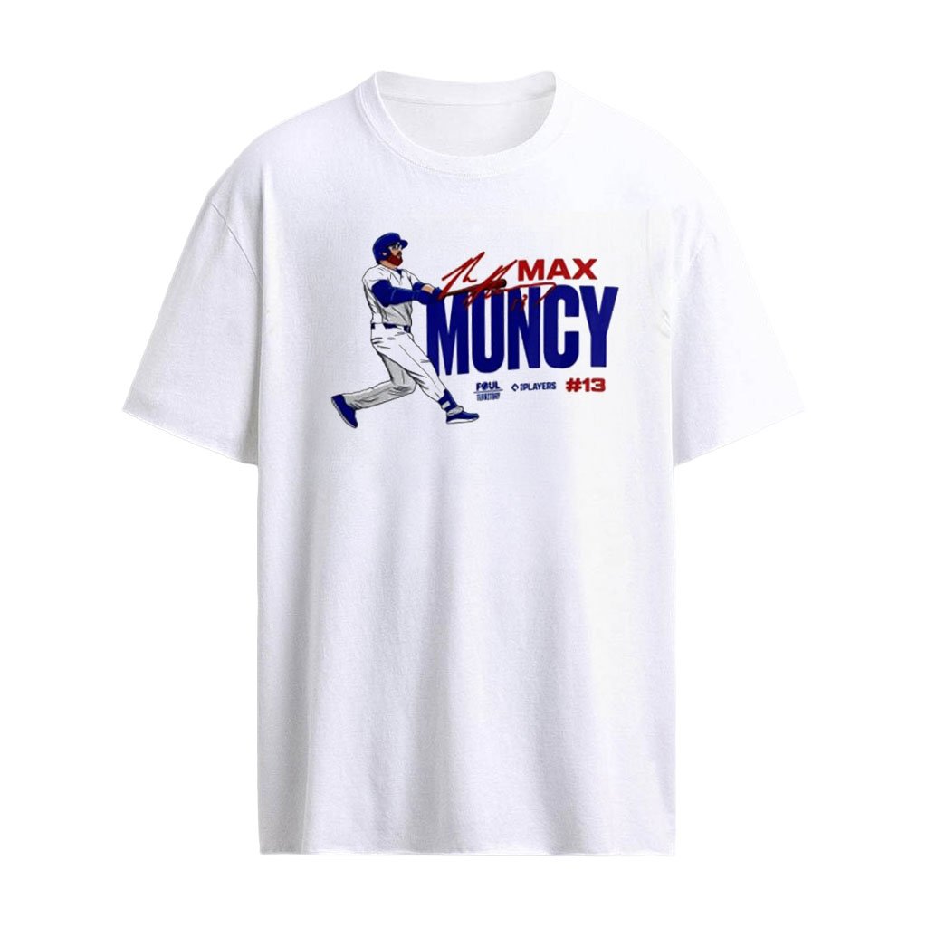 Max Muncy Los Angeles Dodgers MLB 13 baseball player swinging bat illustration shirt
