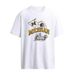 Michigan Wolverines NCAA map football helmet building shirt