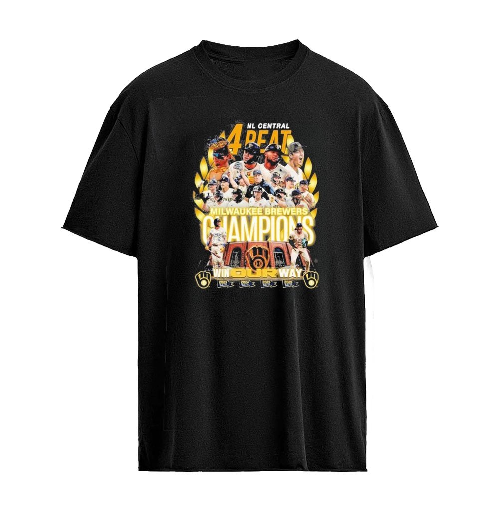 Milwaukee Brewers NL Central 4 Peat Win Or Way History Champions Graphic T-Shirt