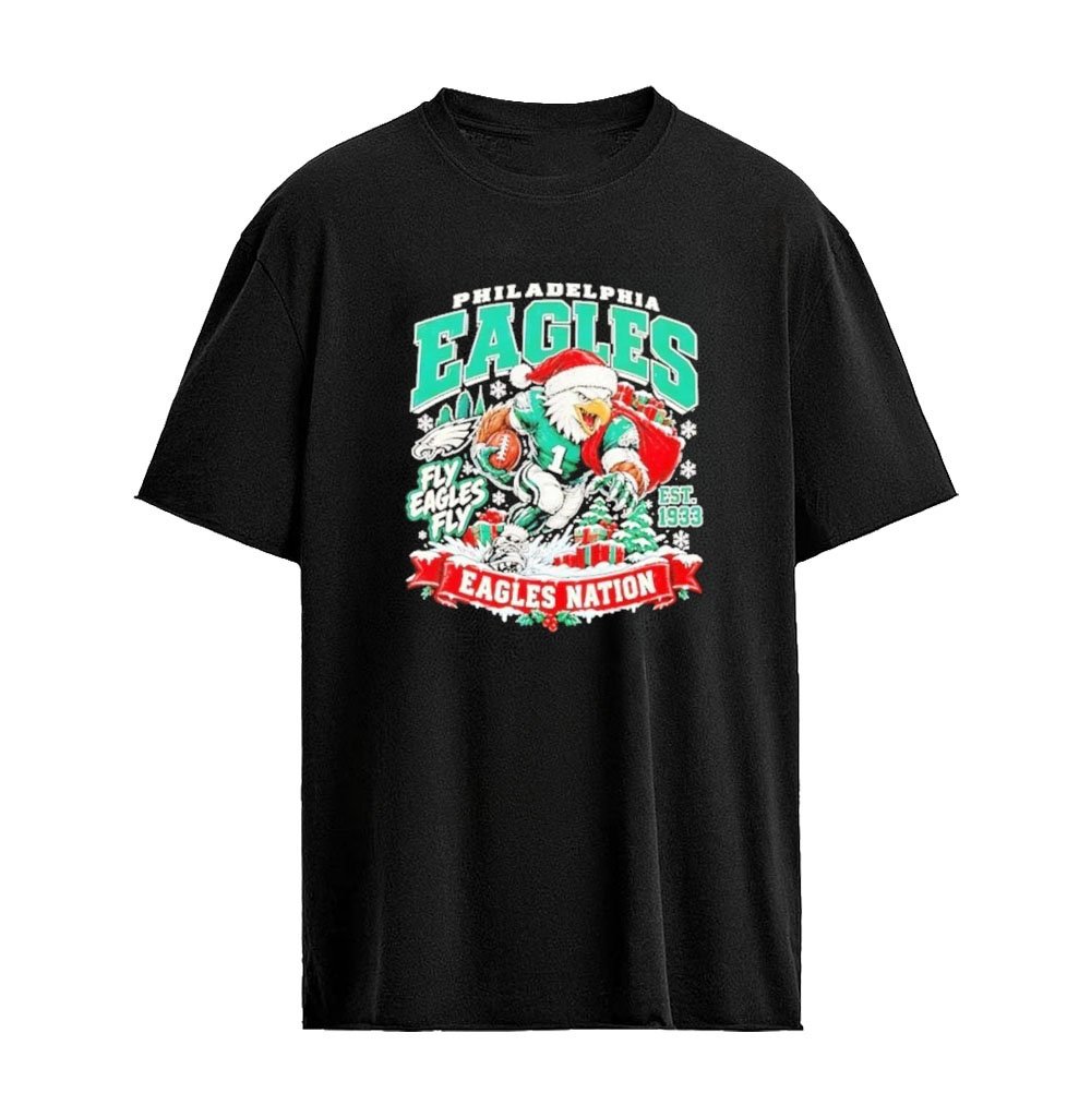 Philadelphia Eagles Mascot NFL 1933 Fly Eagles Fly Christmas Graphic T-shirt