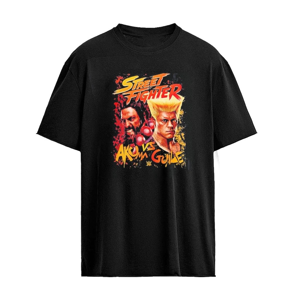 Street Fighter WWE Akuma Vs Guile Roman Reigns Vs Cody Rhodes Battle T-Shirt