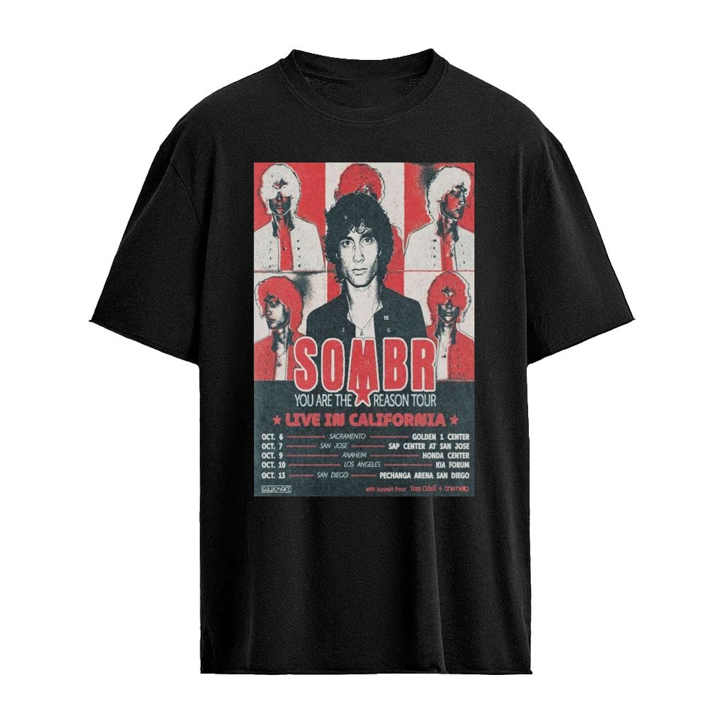 SOMBR Live in California Oct 2026 Exclusive Tour Poster with Tom Odell and The Beaches T-Shirt