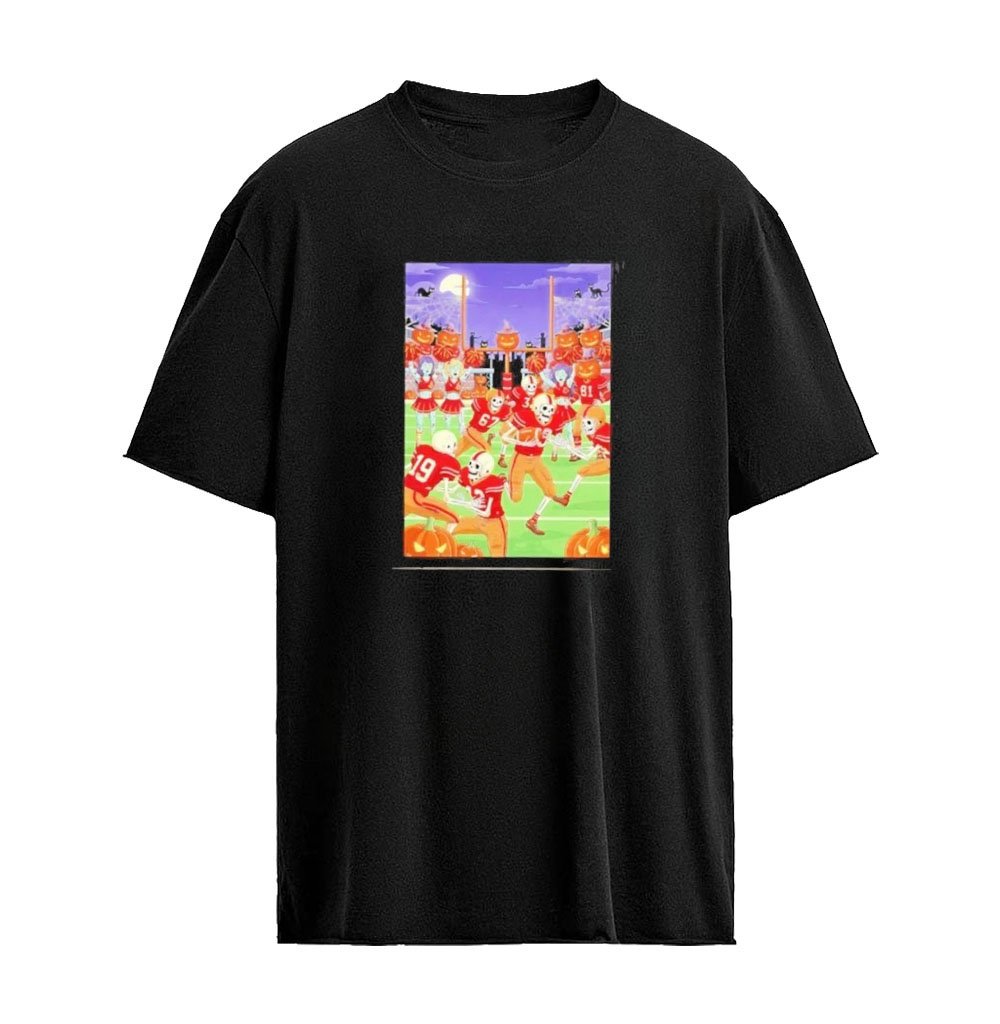 San Francisco 49ers Skeleton and Zombie 2026 Halloween Football Graphic T-shirt