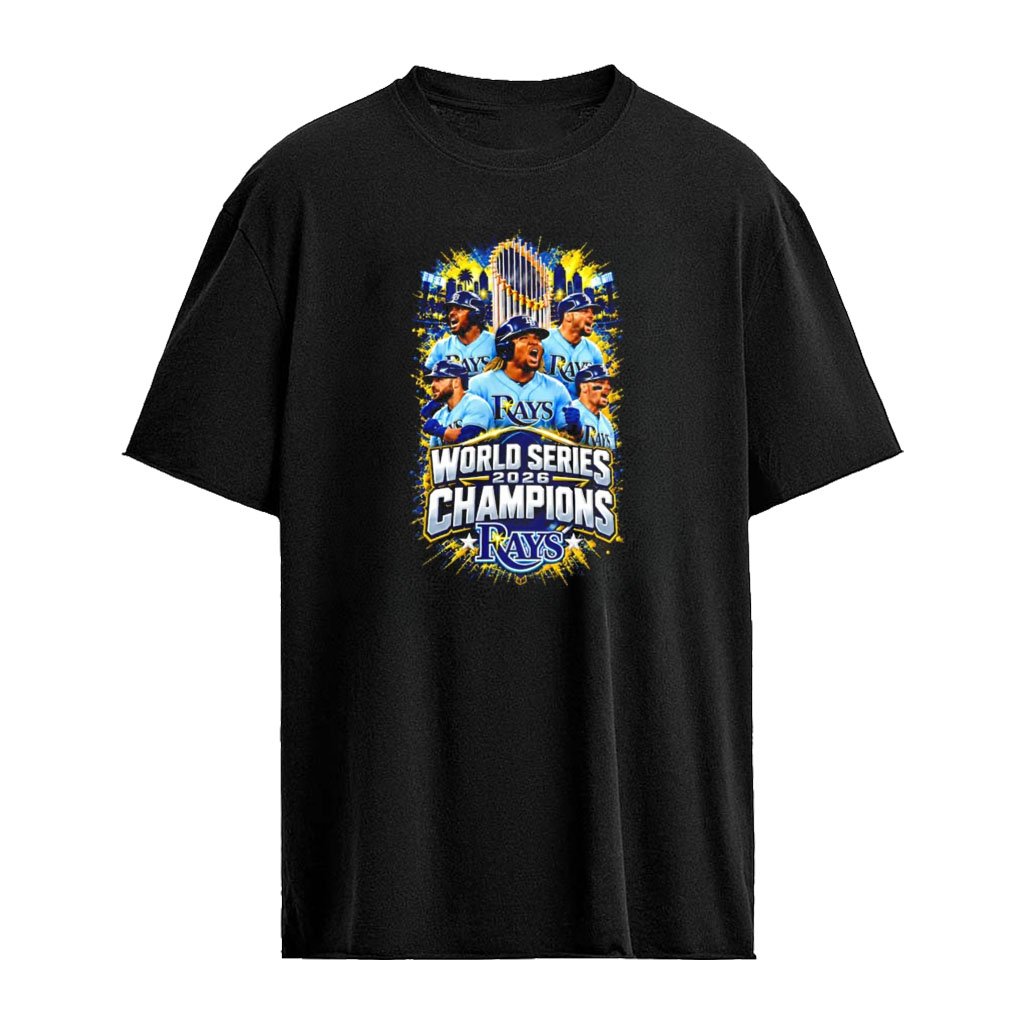 Tampa Bay Rays MLB World Series Champions 2026 baseball players celebrating trophy shirt