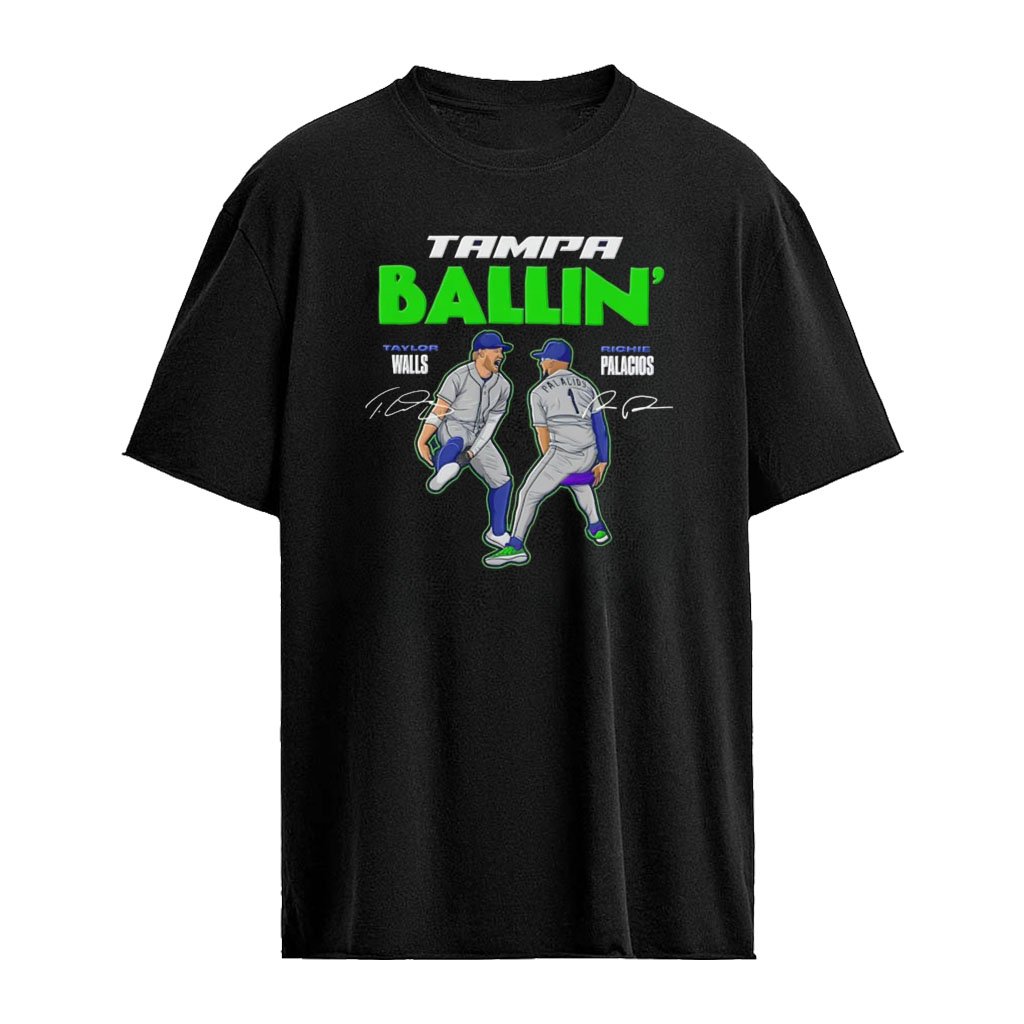Taylor Walls and Richie Palacios Tampa Bay Rays MLB celebrating signature shirt