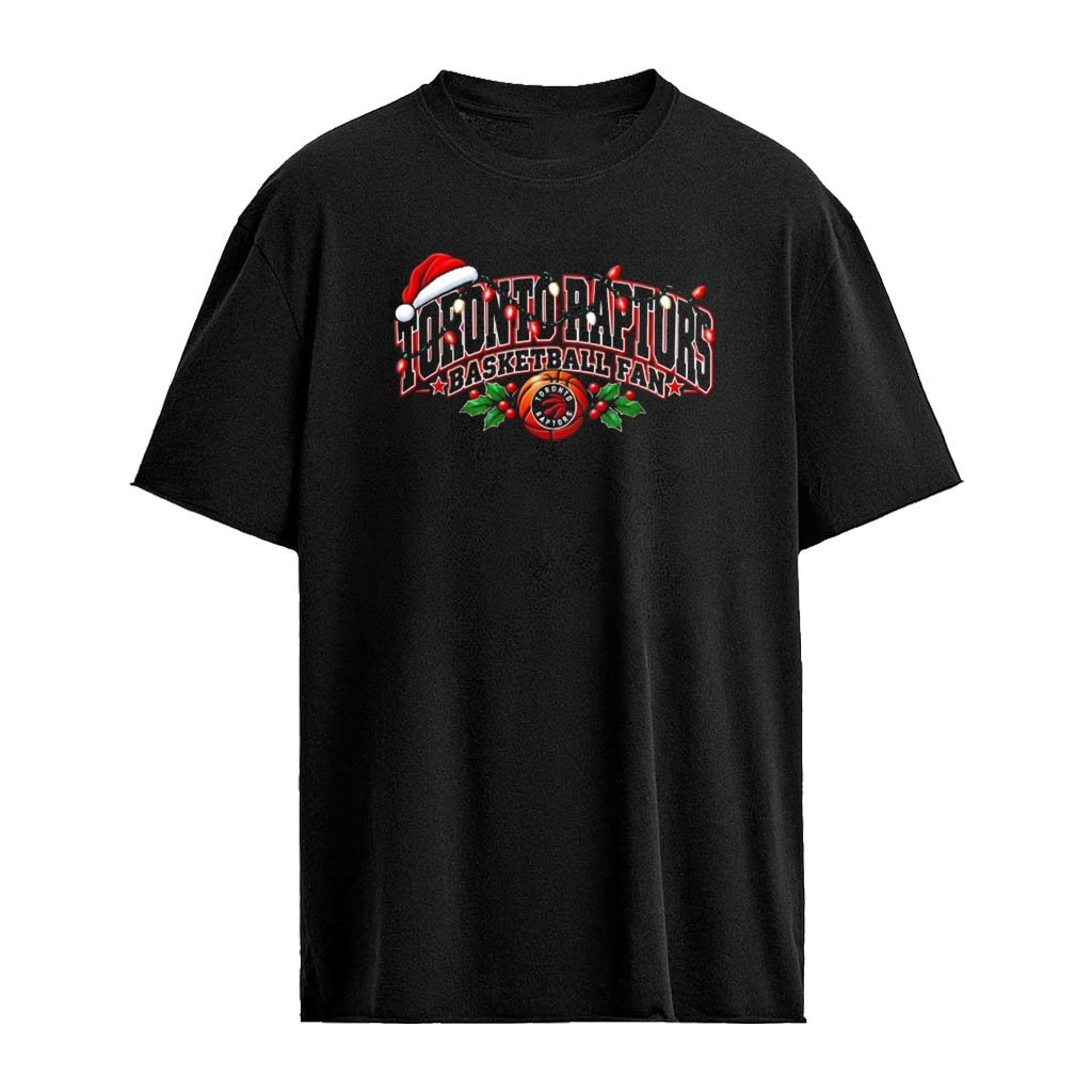 Santa hat Toronto Raptors Basketball Fan Christmas lights shirt