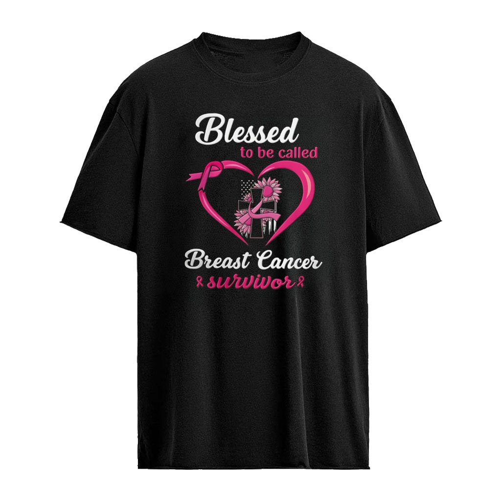 Pink Ribbon Heart Blessed Breast Cancer Survivor Awareness shirt