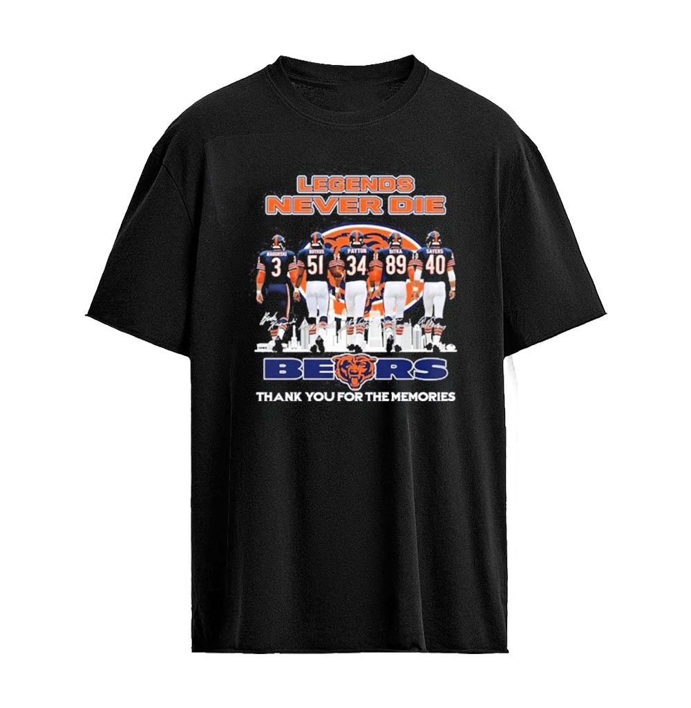 Chicago Bears Legends Never Die Thank You For The Memories Skyline Signature 2026 T-shirt