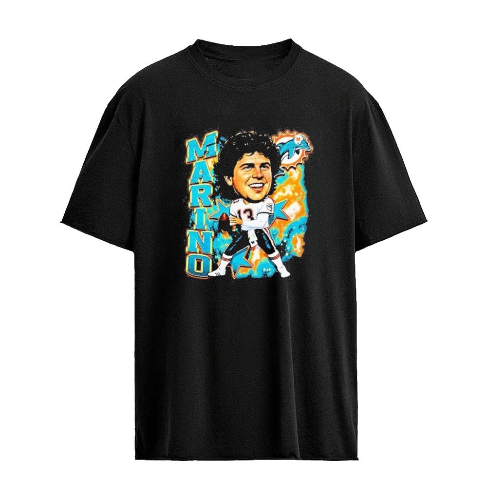 Dan Marino 13 Miami Dolphins Football Swag Cartoon Player and Signature T-Shirt