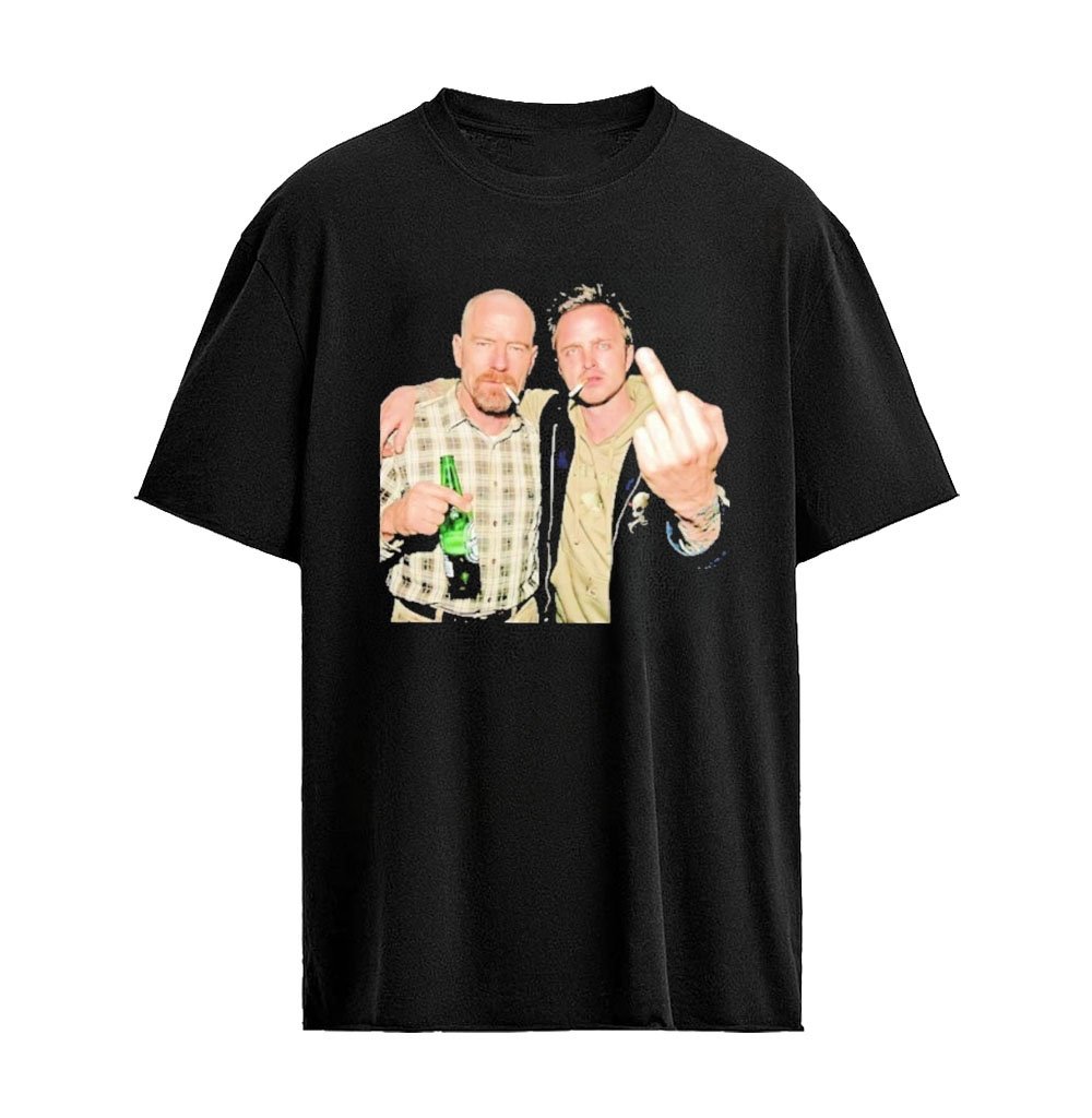 Bryan Cranston And Aaron Paul Middle Finger Beer And Smoking Graphic T-shirt